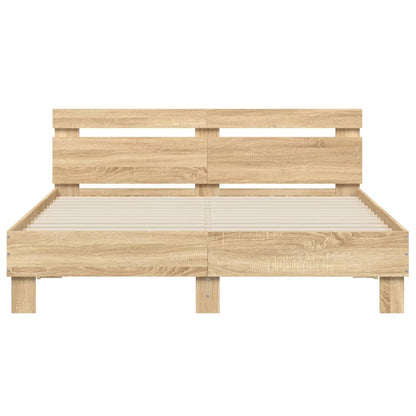 Bed Frame with Headboard and LED Sonoma Oak 150x200 cm King Size