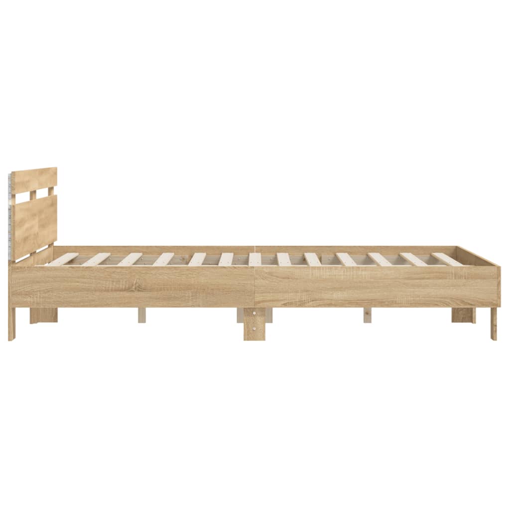 Bed Frame with Headboard and LED Sonoma Oak 150x200 cm King Size