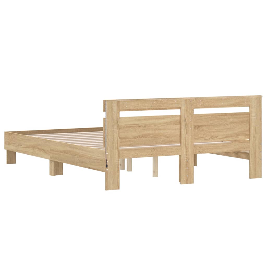 Bed Frame with Headboard and LED Sonoma Oak 150x200 cm King Size