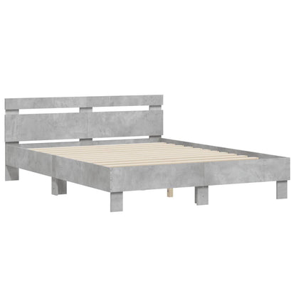 Bed Frame with Headboard and LED Concrete Grey 150x200 cm King Size