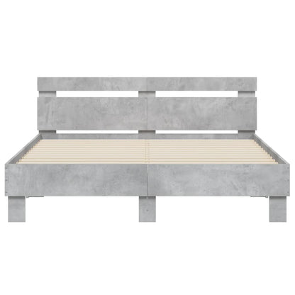 Bed Frame with Headboard and LED Concrete Grey 150x200 cm King Size