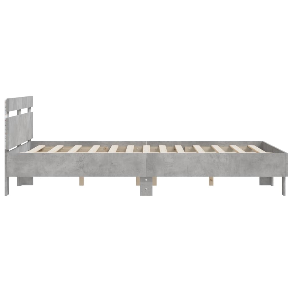 Bed Frame with Headboard and LED Concrete Grey 150x200 cm King Size