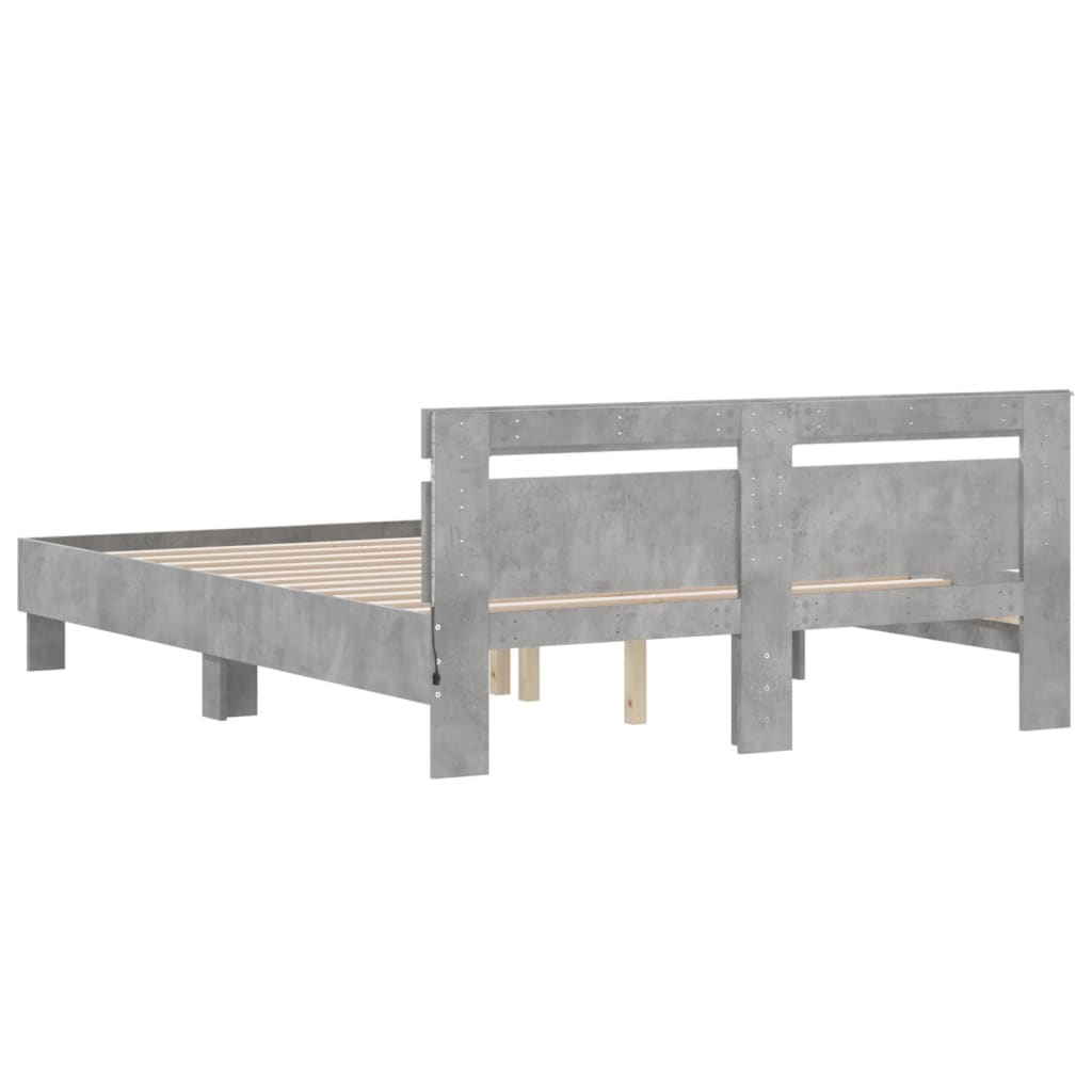 Bed Frame with Headboard and LED Concrete Grey 150x200 cm King Size