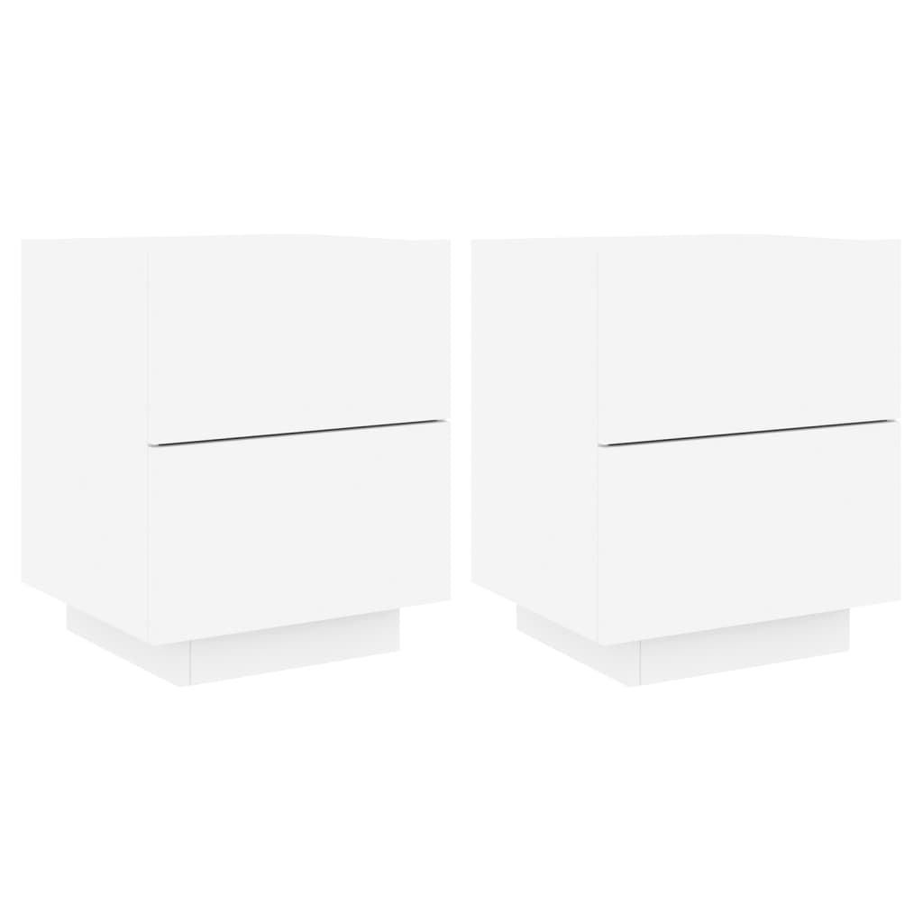 Bedside Cabinets with LED Lights 2 pcs White Engineered Wood