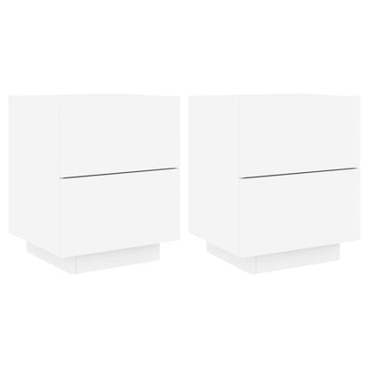 Bedside Cabinets with LED Lights 2 pcs White Engineered Wood