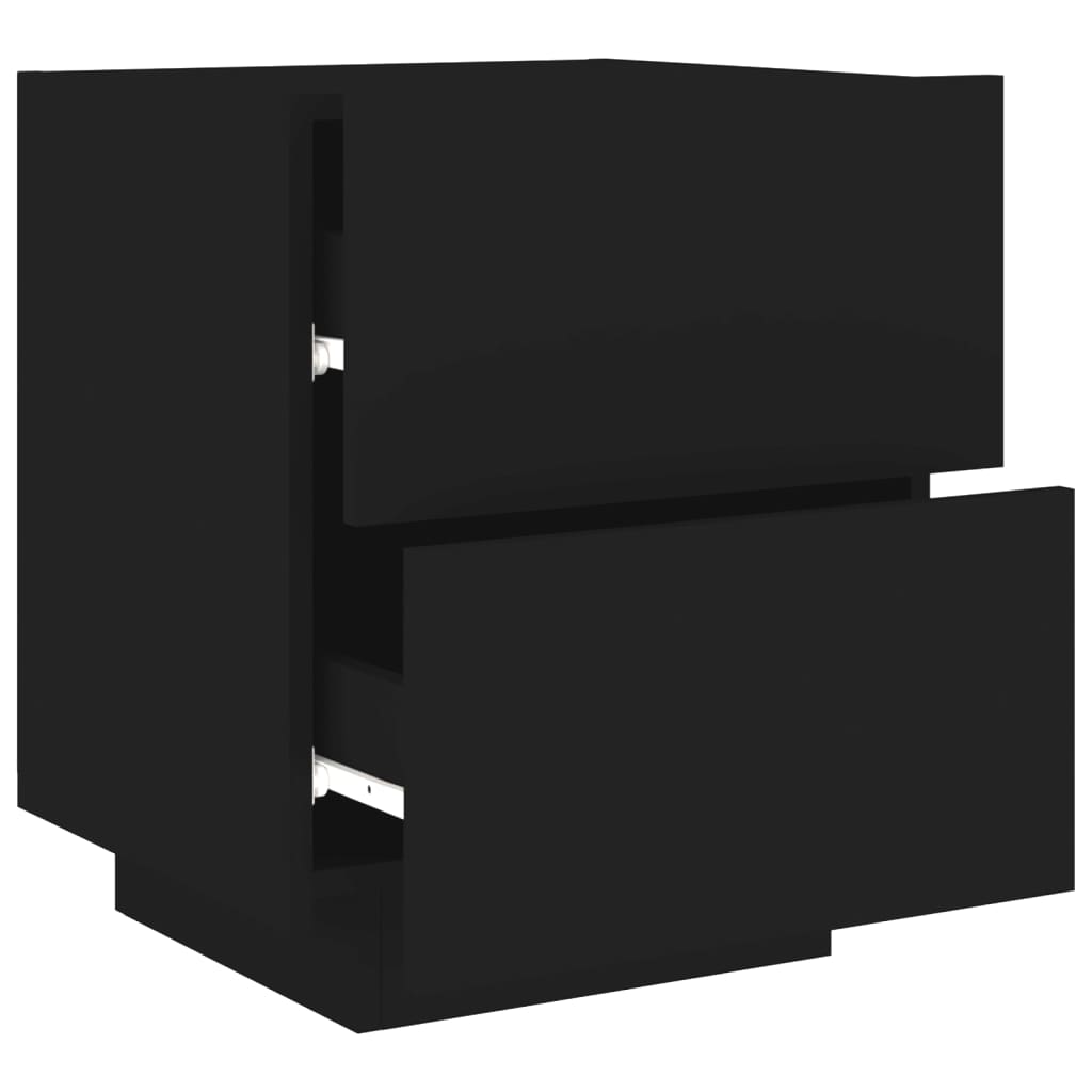 Bedside Cabinets with LED Lights 2 pcs Black Engineered Wood