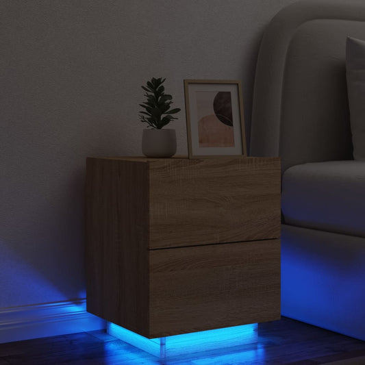 Bedside Cabinet with LED Lights Sonoma Oak Engineered Wood