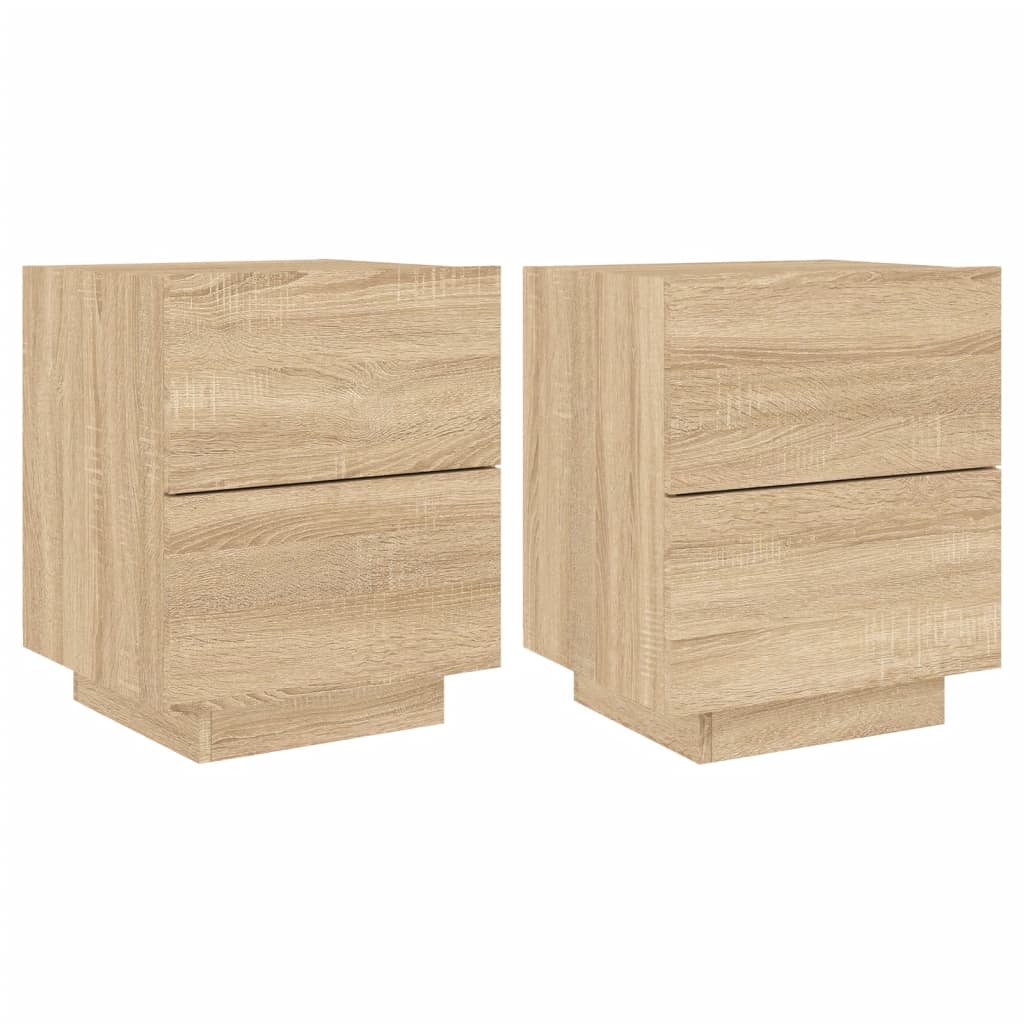 Bedside Cabinets with LED Lights 2 pcs Sonoma Oak Engineered Wood