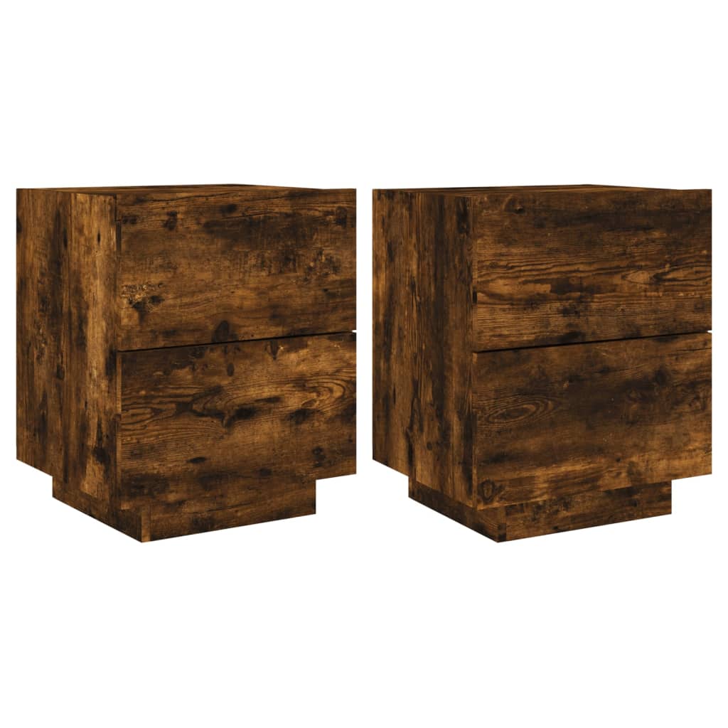 Bedside Cabinets with LED Lights 2 pcs Smoked Oak Engineered Wood
