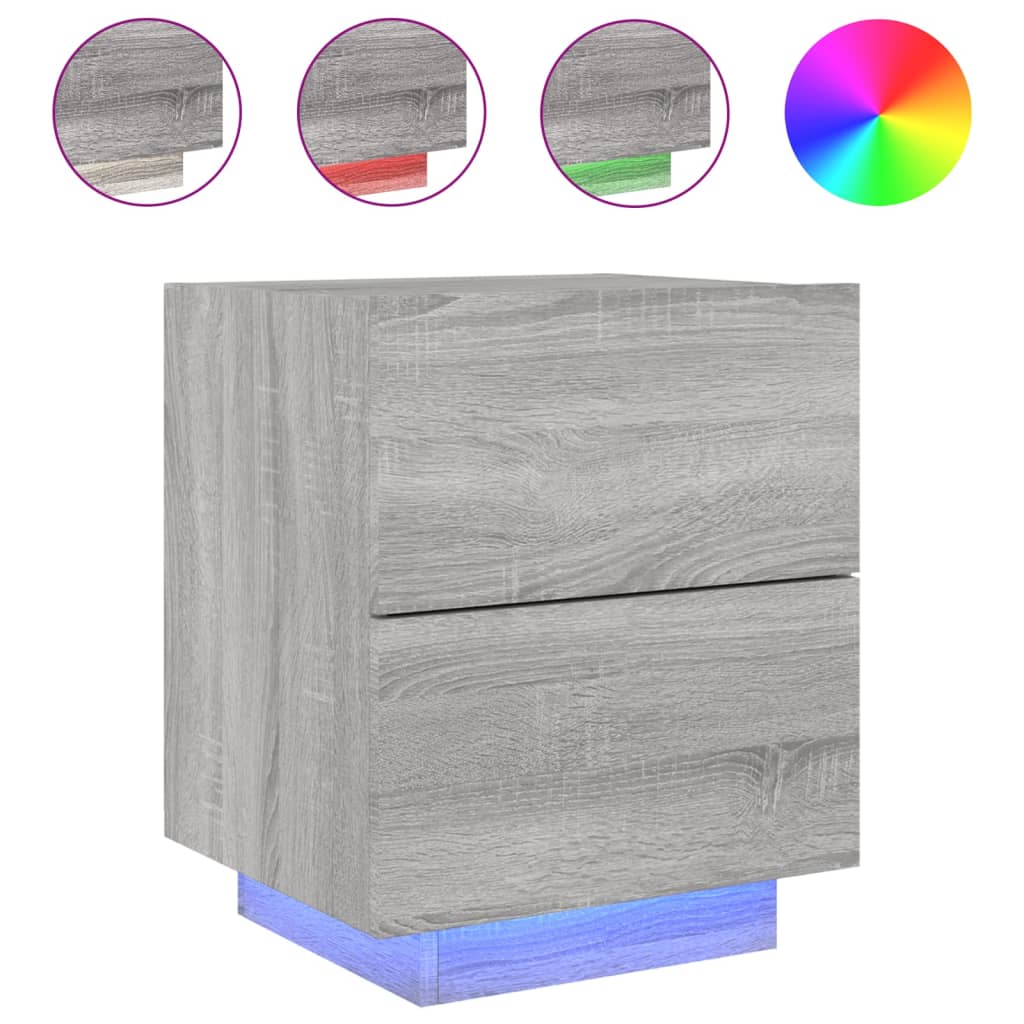 Bedside Cabinet with LED Lights Grey Sonoma Engineered Wood
