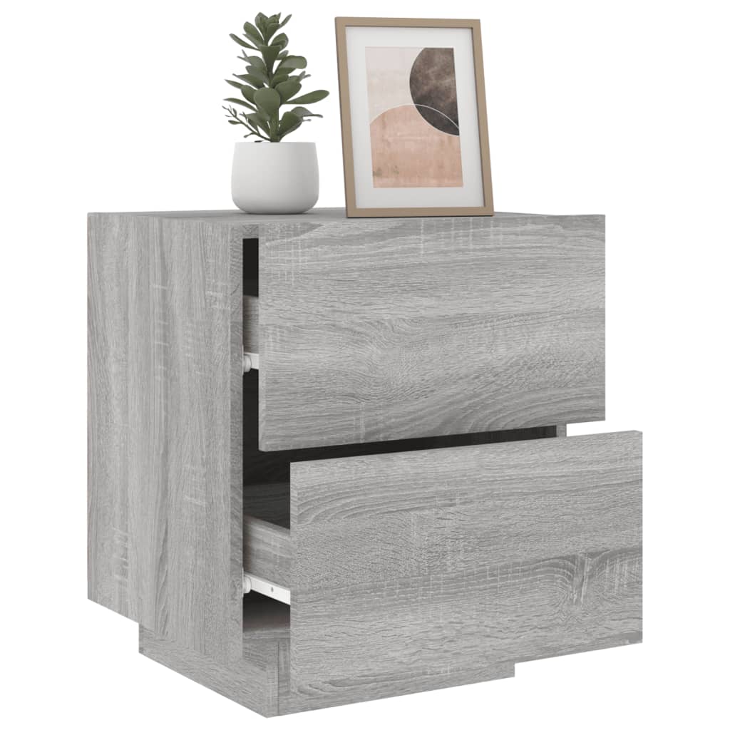 Bedside Cabinet with LED Lights Grey Sonoma Engineered Wood