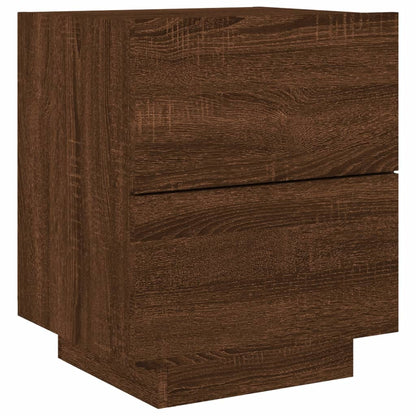 Bedside Cabinet with LED Lights Brown Oak Engineered Wood