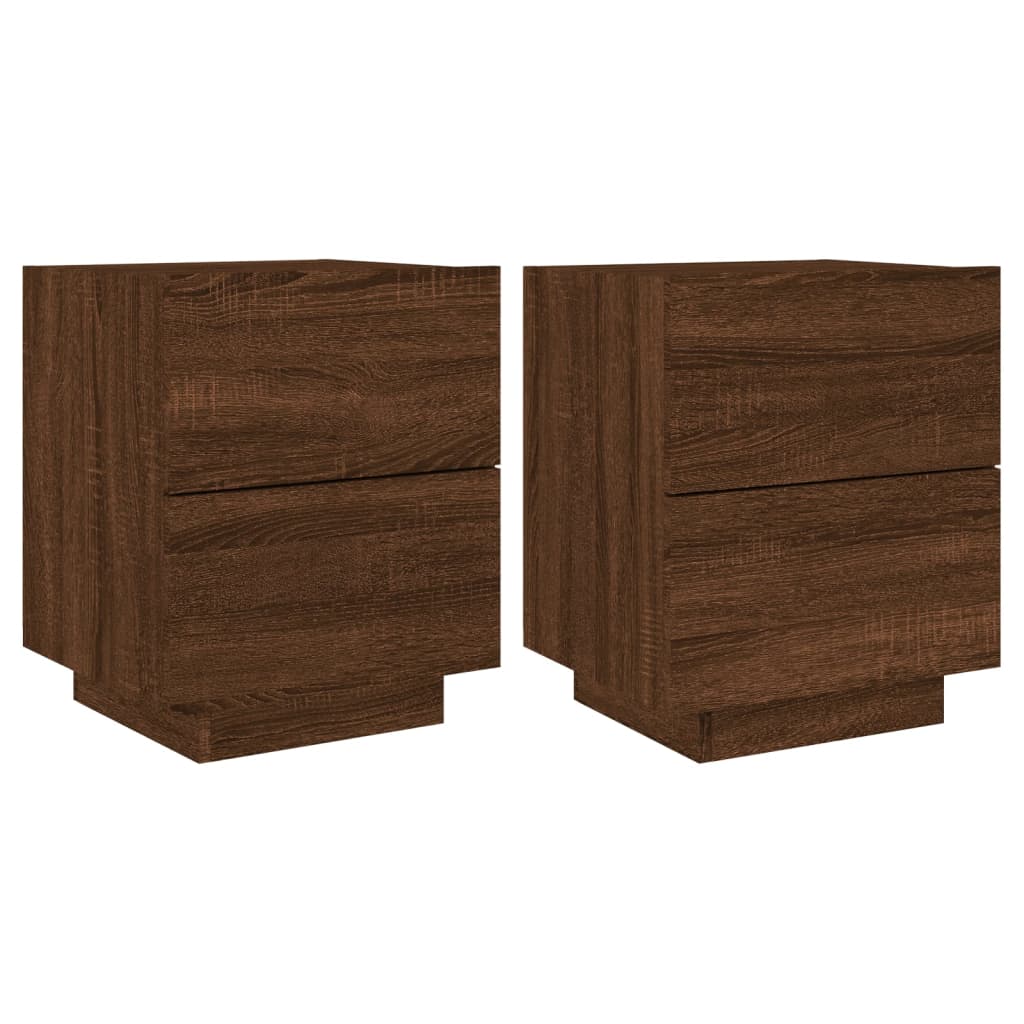 Bedside Cabinets with LED Lights 2 pcs Brown Oak Engineered Wood