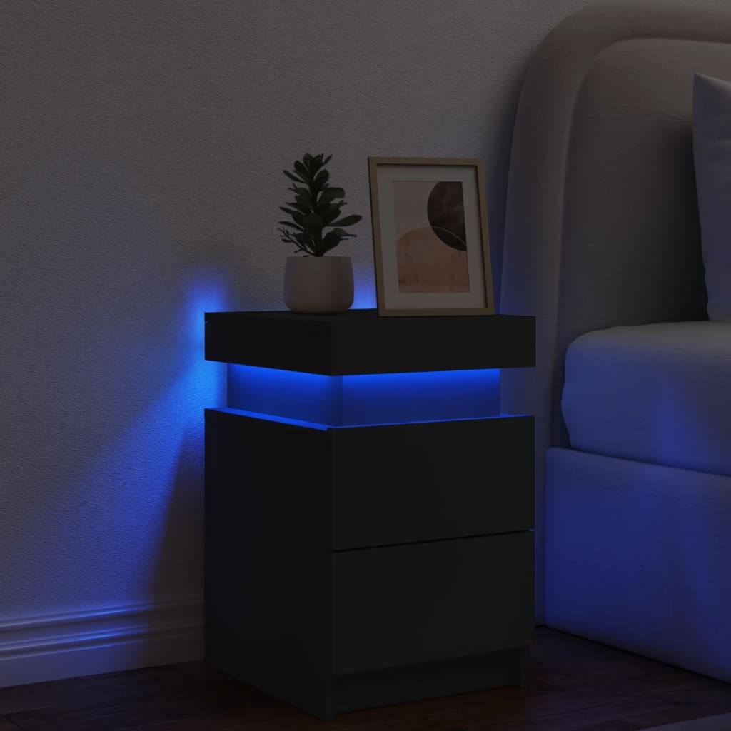 Bedside Cabinet with LED Lights Black 35x39x55 cm