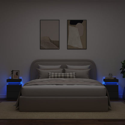 Bedside Cabinets with LED Lights 2 pcs Black 35x39x55 cm