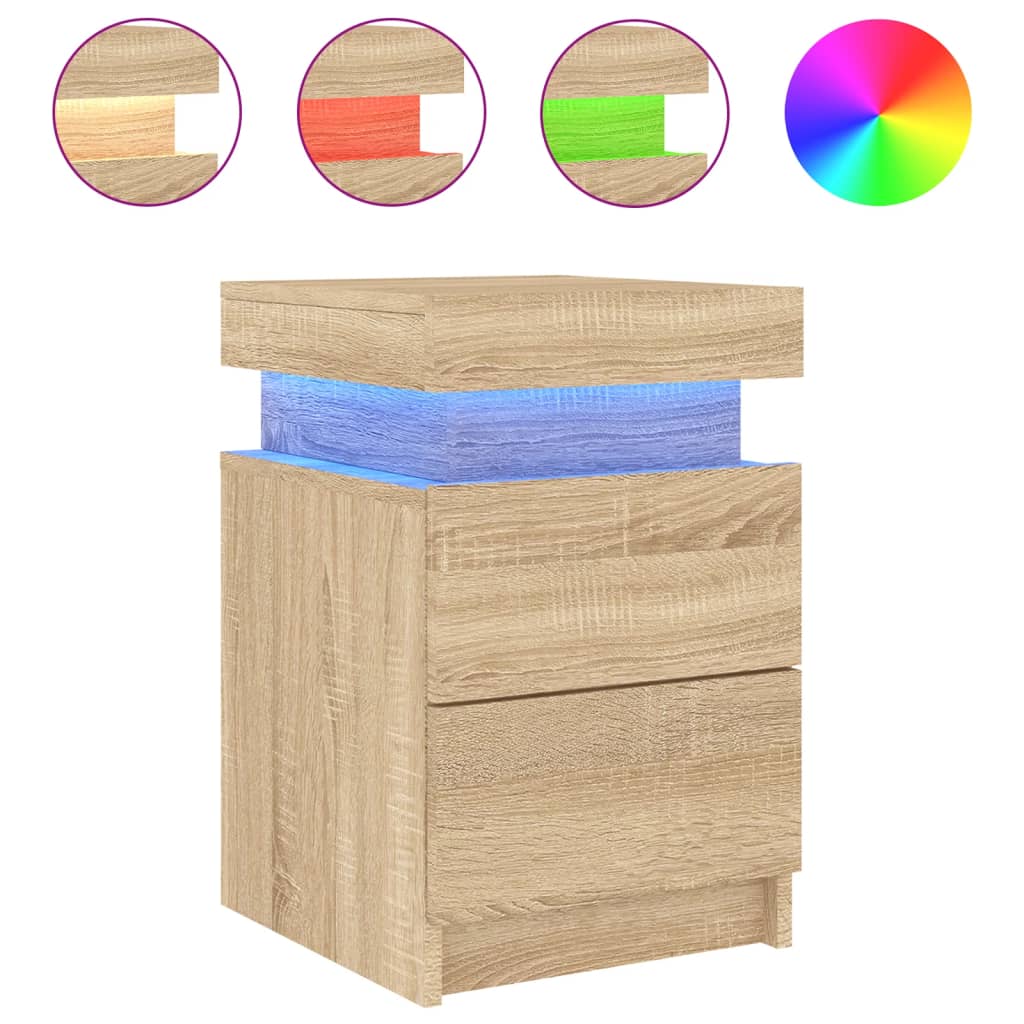 Bedside Cabinet with LED Lights Sonoma Oak 35x39x55 cm