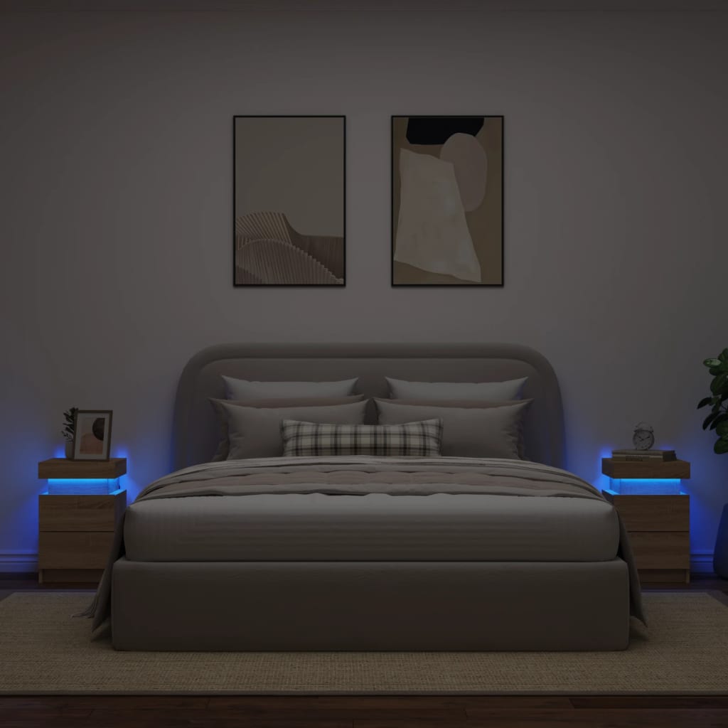 Bedside Cabinets with LED Lights 2 pcs Sonoma Oak 35x39x55 cm
