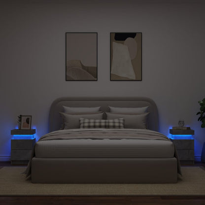 Bedside Cabinets with LED Lights 2 pcs Concrete Grey 35x39x55 cm