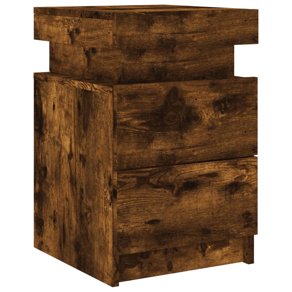 Bedside Cabinet with LED Lights Smoked Oak 35x39x55 cm