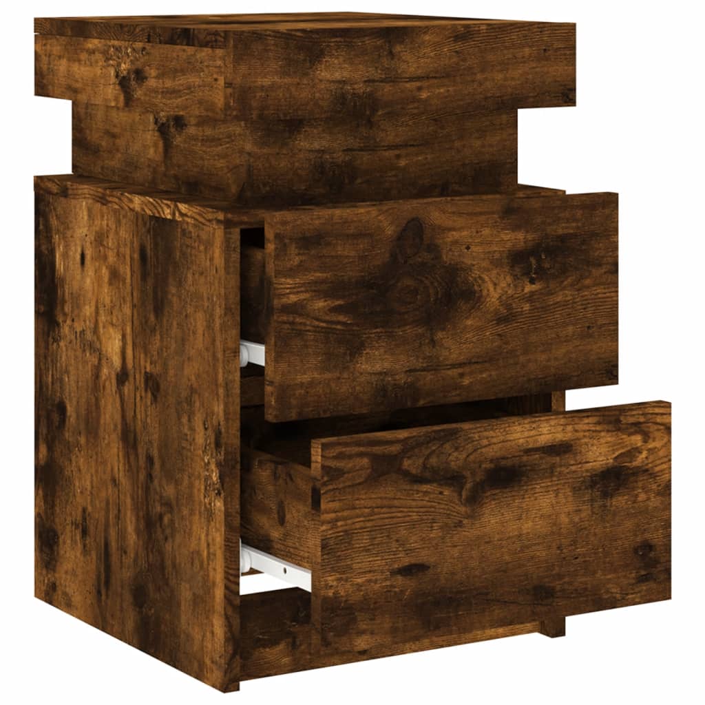 Bedside Cabinet with LED Lights Smoked Oak 35x39x55 cm
