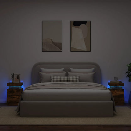Bedside Cabinets with LED Lights 2 pcs Smoked Oak 35x39x55 cm