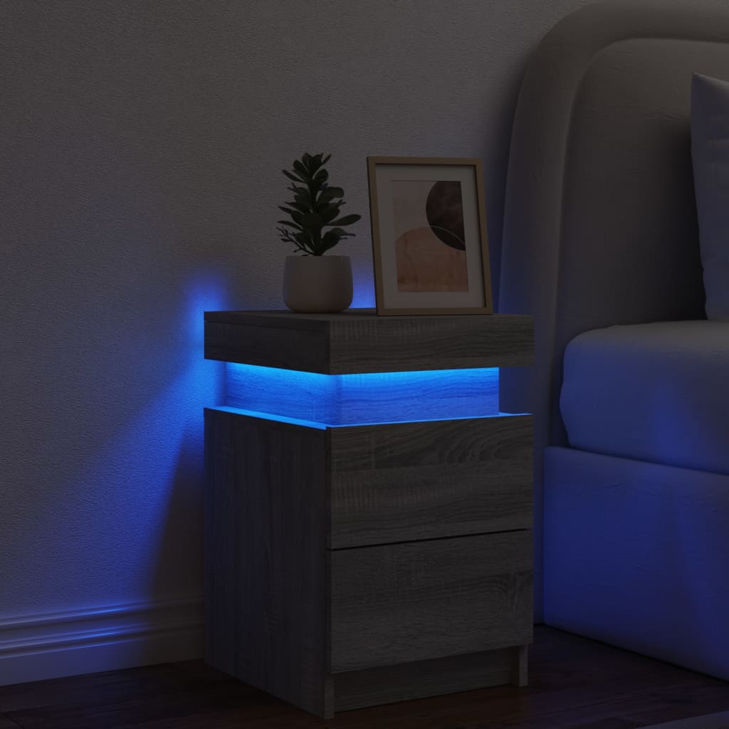 Bedside Cabinet with LED Lights Grey Sonoma 35x39x55 cm