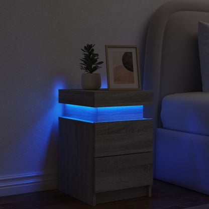 Bedside Cabinet with LED Lights Grey Sonoma 35x39x55 cm