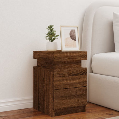 Bedside Cabinet with LED Lights Brown Oak 35x39x55 cm