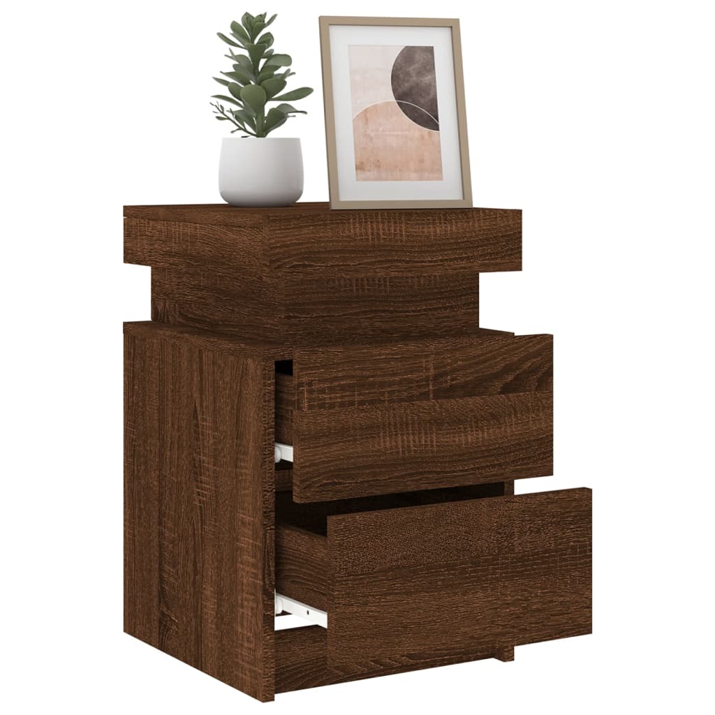 Bedside Cabinet with LED Lights Brown Oak 35x39x55 cm