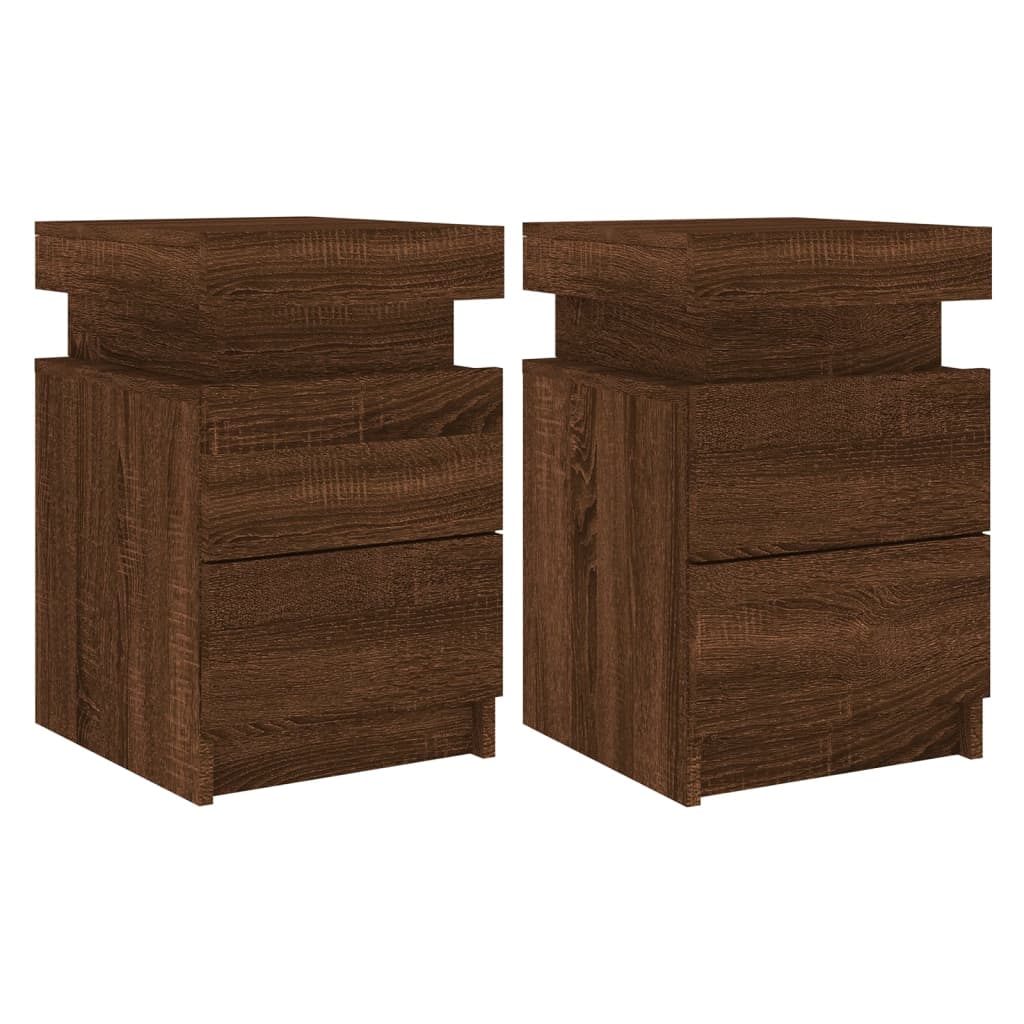 Bedside Cabinets with LED Lights 2 pcs Brown Oak 35x39x55 cm