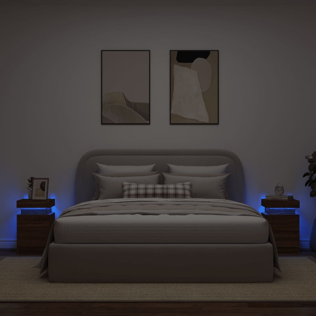 Bedside Cabinets with LED Lights 2 pcs Brown Oak 35x39x55 cm