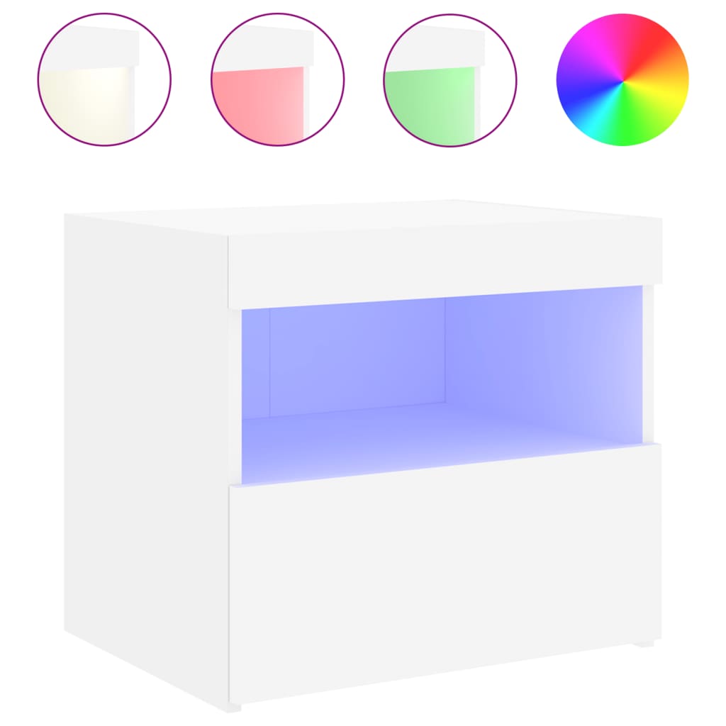Bedside Cabinet with LED Lights White 50x40x45 cm