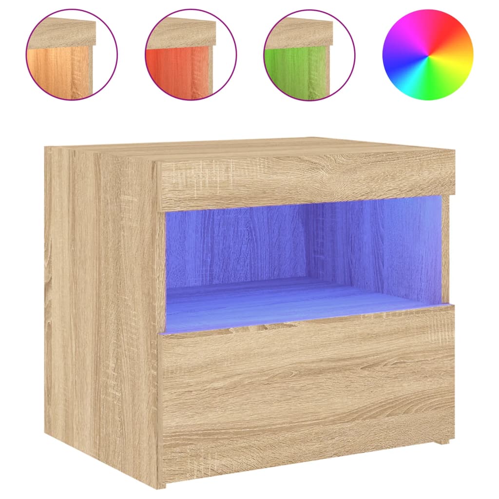 Bedside Cabinet with LED Lights Sonoma Oak 50x40x45 cm
