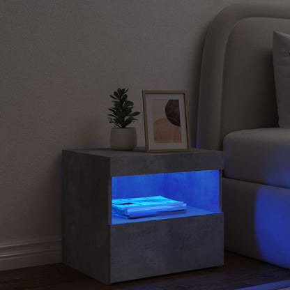 Bedside Cabinet with LED Lights Concrete Grey 50x40x45 cm