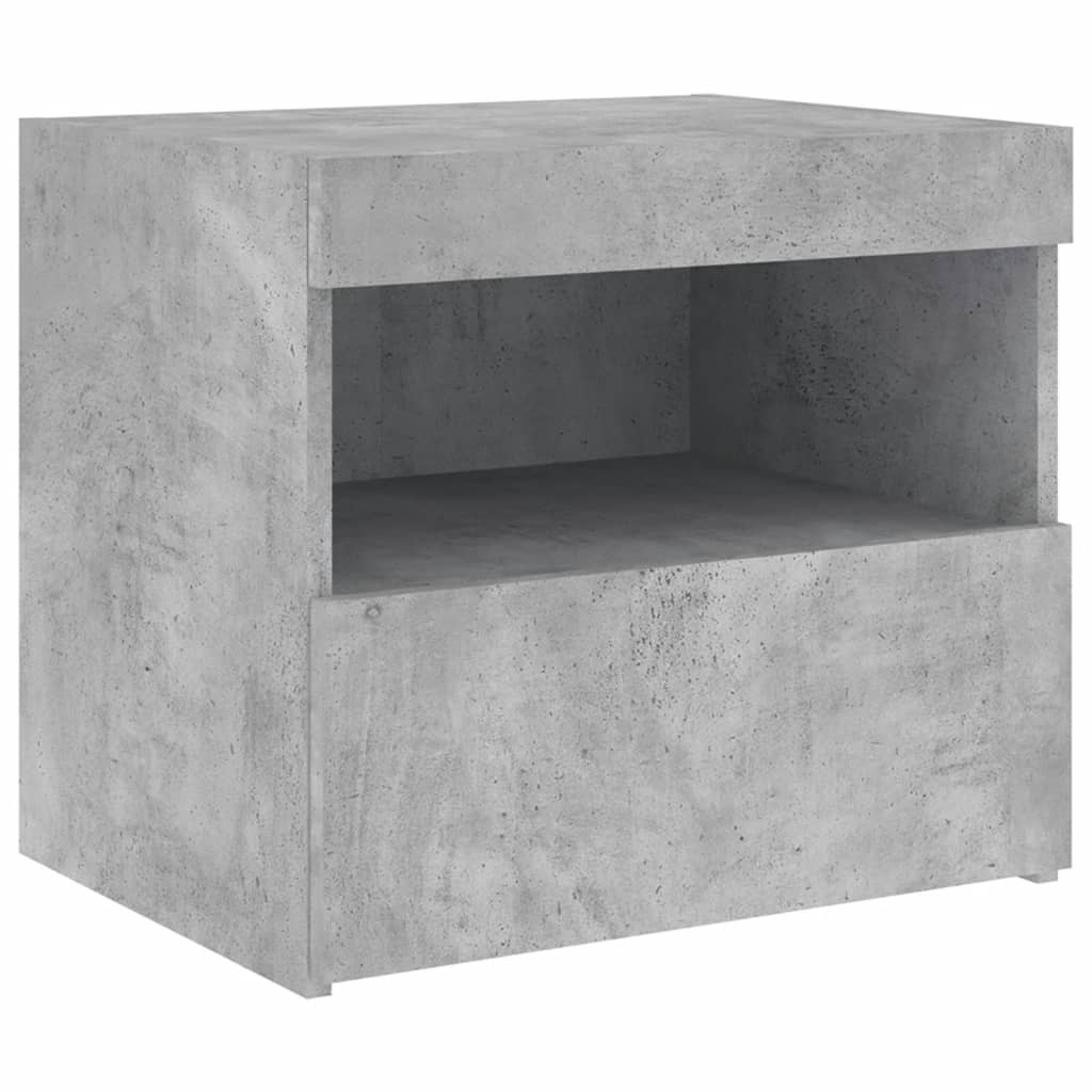 Bedside Cabinet with LED Lights Concrete Grey 50x40x45 cm