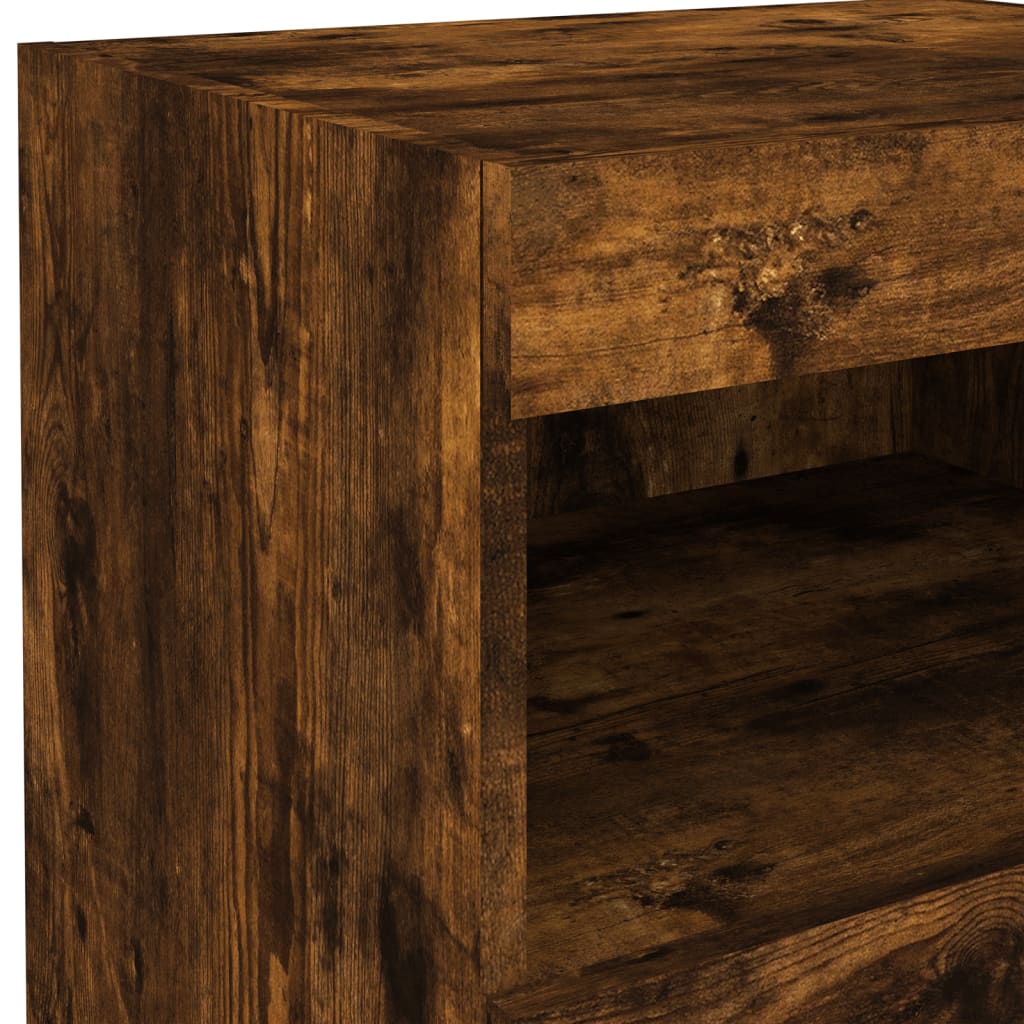 Bedside Cabinet with LED Lights Smoked Oak 50x40x45 cm