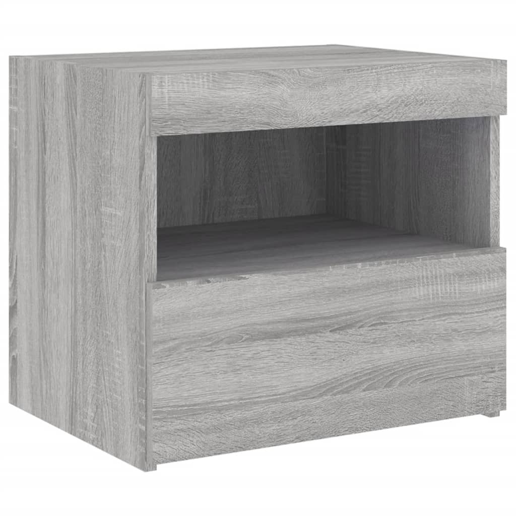 Bedside Cabinet with LED Lights Grey Sonoma 50x40x45 cm