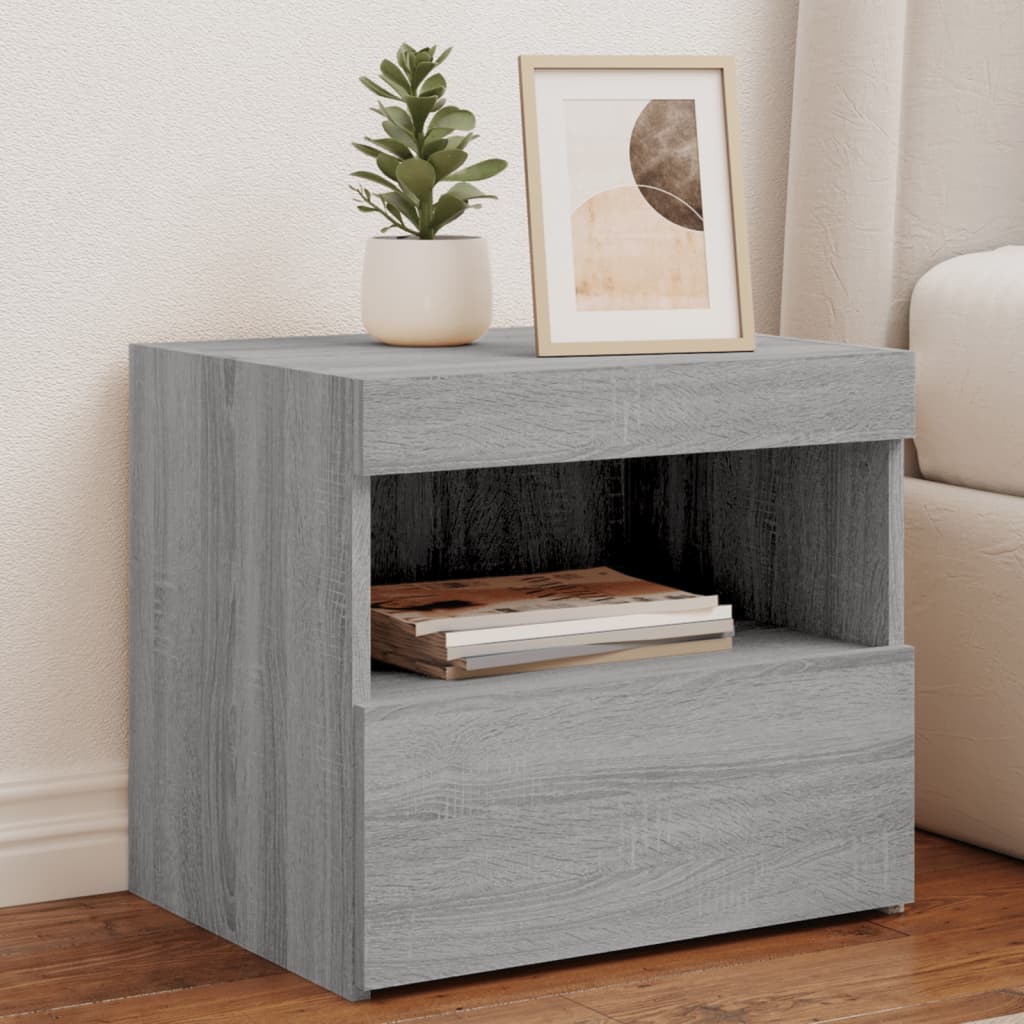 Bedside Cabinet with LED Lights Grey Sonoma 50x40x45 cm