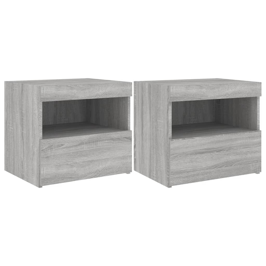 Bedside Cabinets with LED Lights 2 pcs Grey Sonoma 50x40x45 cm