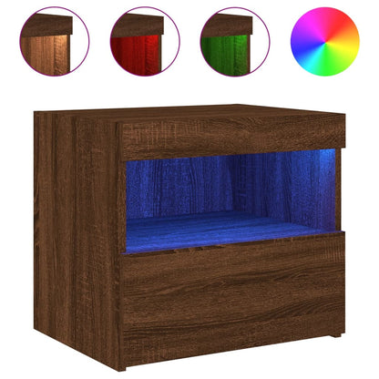 Bedside Cabinet with LED Lights Brown Oak 50x40x45 cm