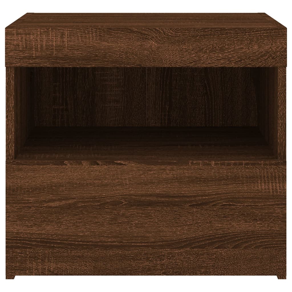 Bedside Cabinet with LED Lights Brown Oak 50x40x45 cm