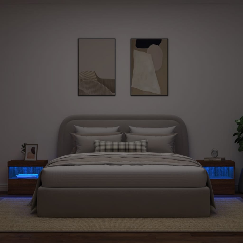 Bedside Cabinets with LED Lights 2 pcs Brown Oak 50x40x45 cm