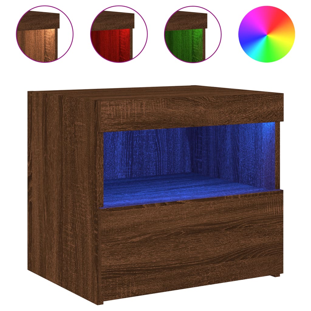 Bedside Cabinets with LED Lights 2 pcs Brown Oak 50x40x45 cm