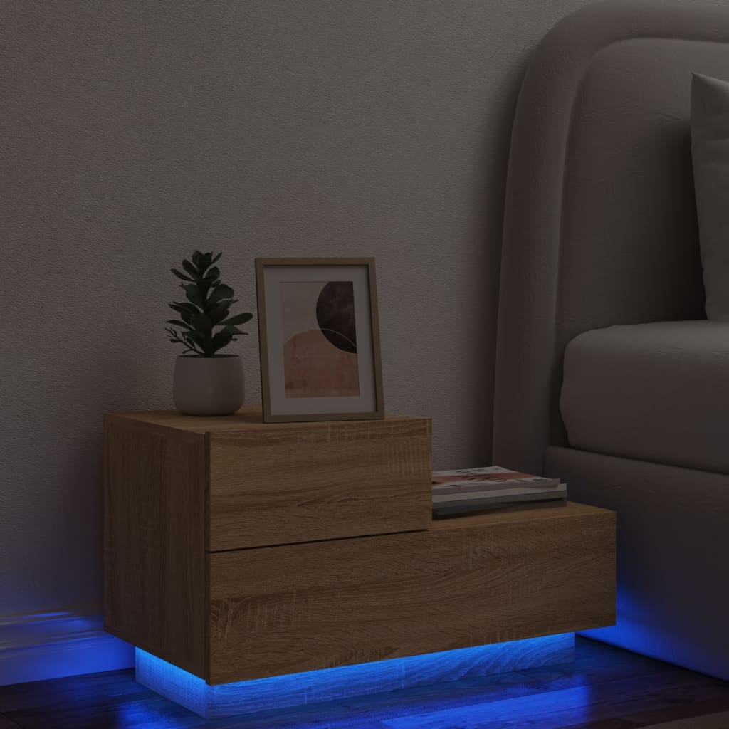 Bedside Cabinet with LED Lights Sonoma Oak 70x36x40.5 cm