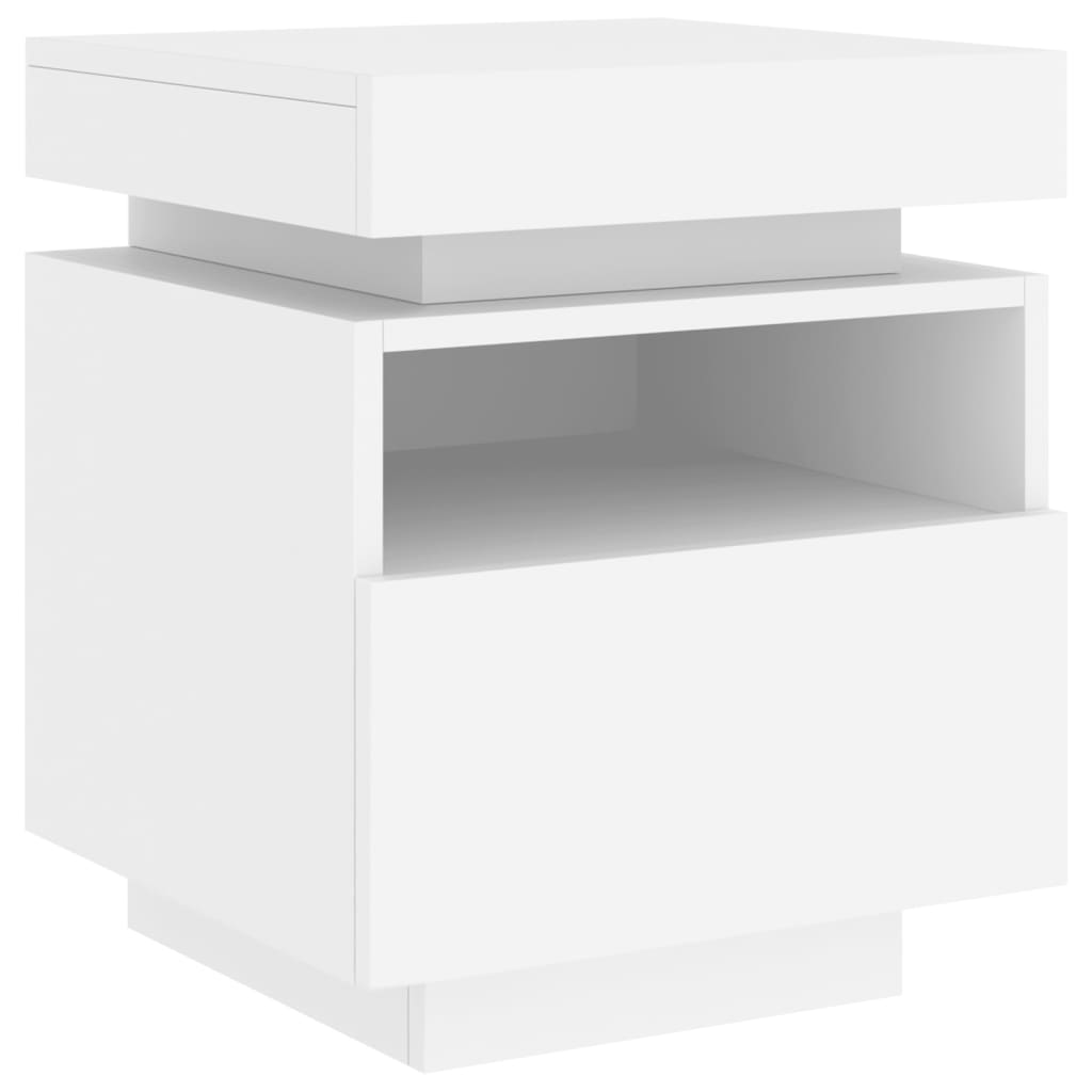 Bedside Cabinet with LED Lights White 40x39x48.5 cm