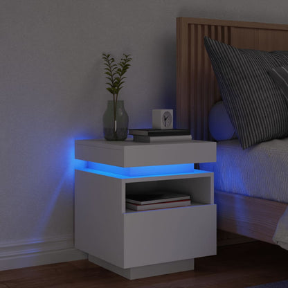 Bedside Cabinet with LED Lights White 40x39x48.5 cm