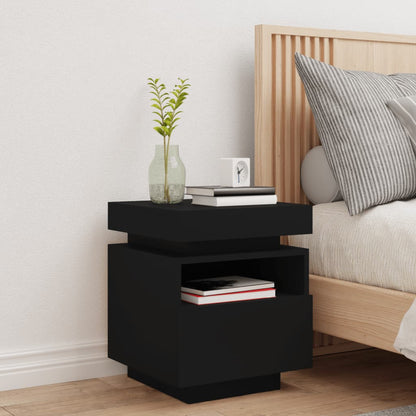 Bedside Cabinet with LED Lights Black 40x39x48.5 cm