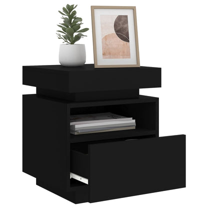 Bedside Cabinet with LED Lights Black 40x39x48.5 cm