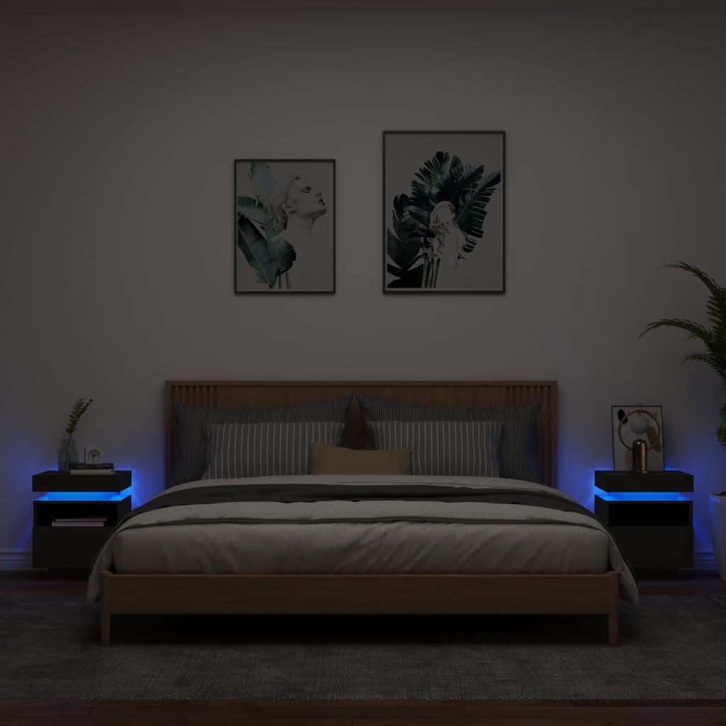 Bedside Cabinets with LED Lights 2 pcs Black 40x39x48.5 cm