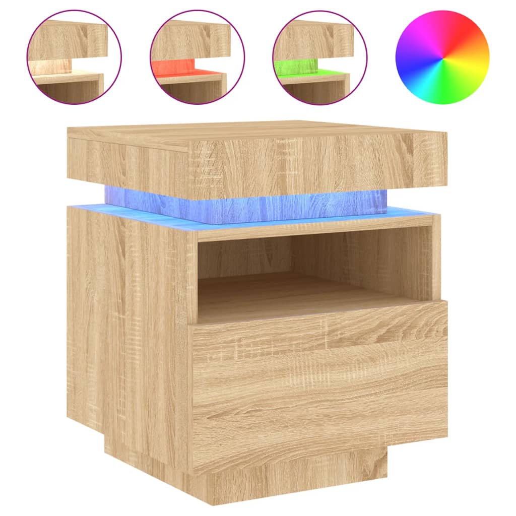 Bedside Cabinet with LED Lights Sonoma Oak 40x39x48.5 cm